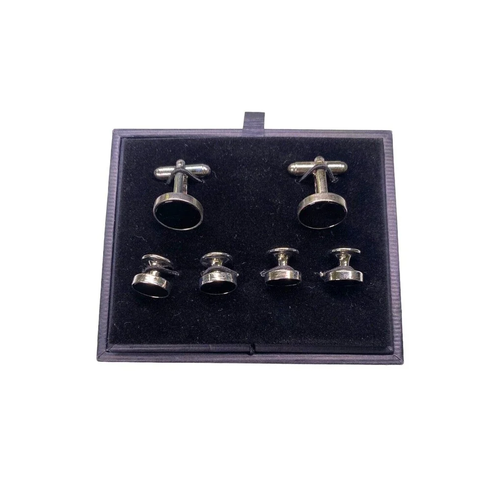 Men's Pronto Uomo Cufflink & Stud Set - Black/Silver - Men’s Warehouse M24298801